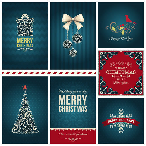 Dark green christmas cards vectors   