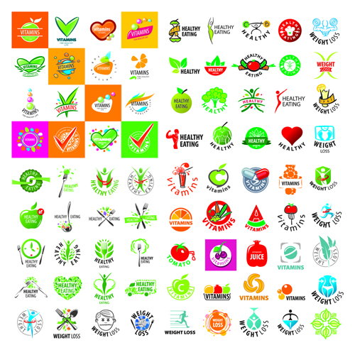 Green styles healthy logos vectors set logos Healthy Green style   
