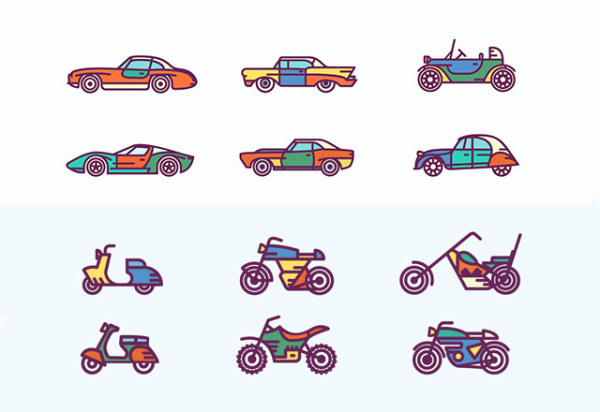 Hand drawn motorcycles and cars icons motorcycle icons hand drawn cars   