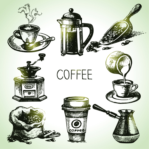 Hand drawn coffee elements vector icons Vector Icon icons hand drawn element Coffee elements coffee   