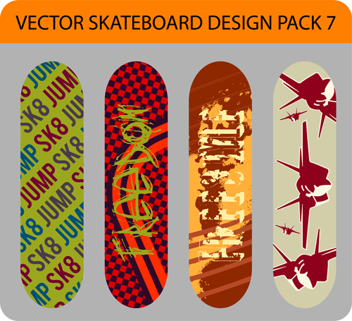 Stylish floral skateboard vector set 15 stylish skateboard floral   