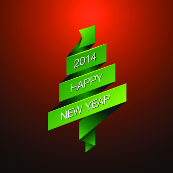 2014 Happy New Year green ribbon background vector ribbon new year green background vector background   