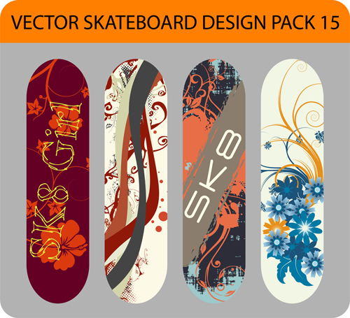 Stylish floral skateboard vector set 03 stylish skateboard floral   