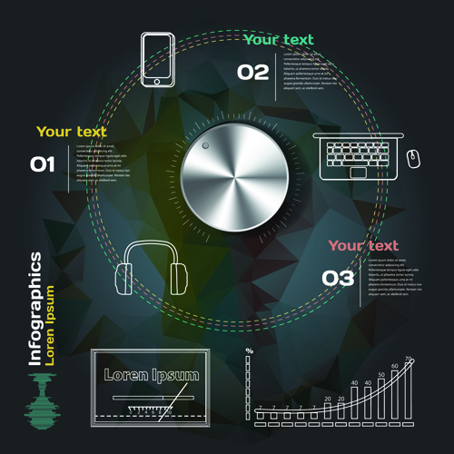 Dark style infographic with diagrams vectors 01 infographic diagrams dark   
