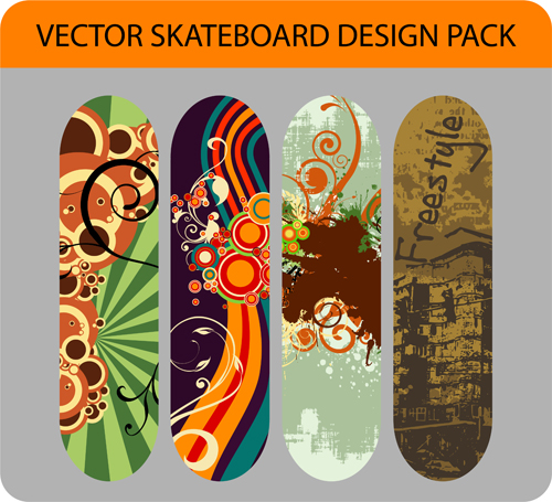 Stylish floral skateboard vector set 09 stylish skateboard floral   