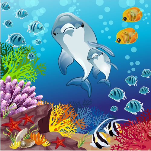 Cartoon underwater world vector background underwater cartoon background   