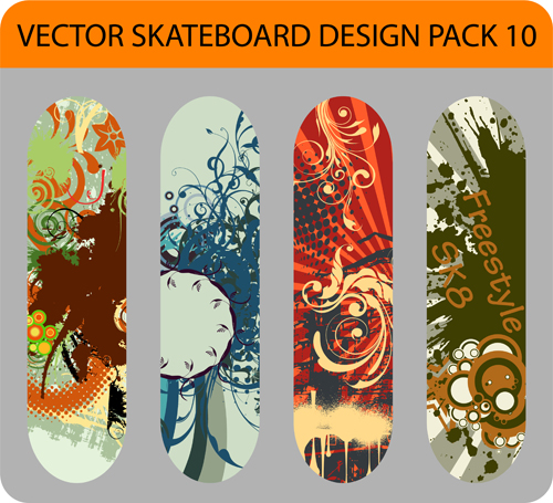 Stylish floral skateboard vector set 18 stylish skateboard floral   