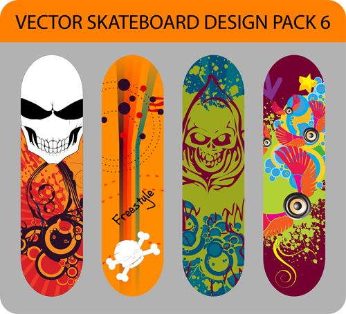 Stylish floral skateboard vector set 14 stylish skateboard floral   
