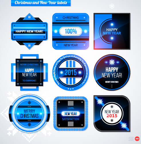 2015 Christmas and New Year labels blue style vector 10 new year labels christmas blue 2015   