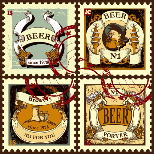 Lables beer retro vector material 07 Retro font lables beer   