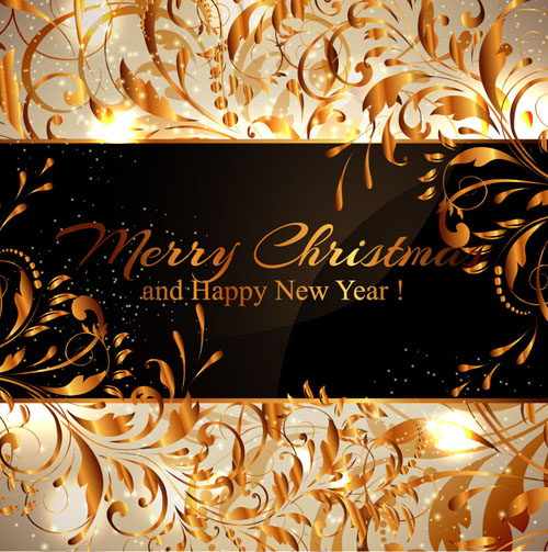 Chirstmas with new year background and golden floral vector   