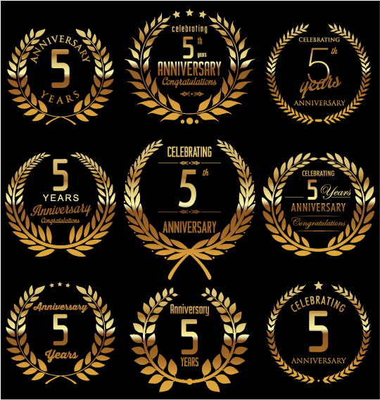 Golden laurel wreath with anniversary celebration labels vector 02 laurel wreath labels golden celebration anniversary   