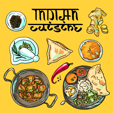 Hand drawn Indian food elements vector 01 indian hand drawn food   