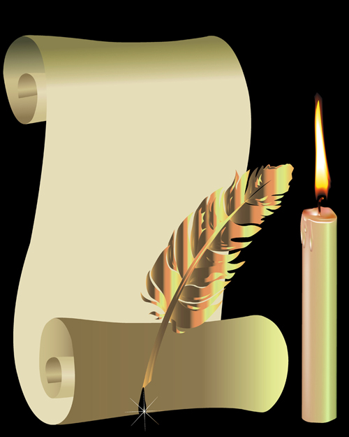 Old Paper Scrolls and candle design vector 02 scrolls paper old candle   