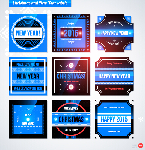 2015 Christmas and New Year labels blue style vector 06 new year labels christmas blue 2015   