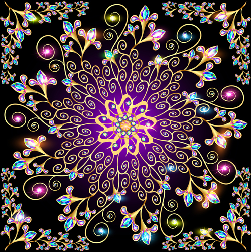 Beautiful precious stones and diamonds floral pattern vector 03 stones pattern floral pattern diamonds diamond beautiful   