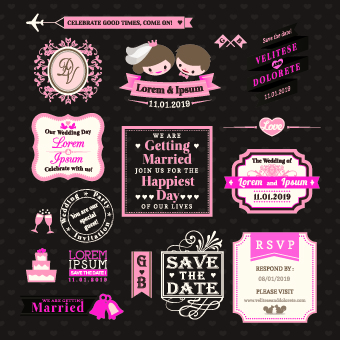 Romantic wedding labels vector wedding romantic roman labels label   