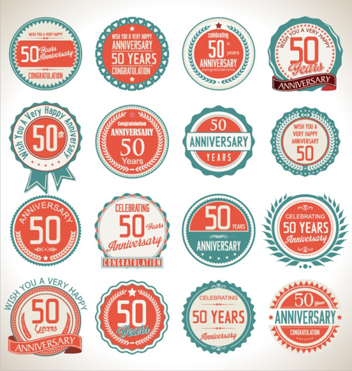 Vintage anniversary labels vectors set   