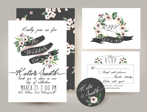 Elegant flower wedding invitation card kit vector 01 wedding invitation flower elegant   