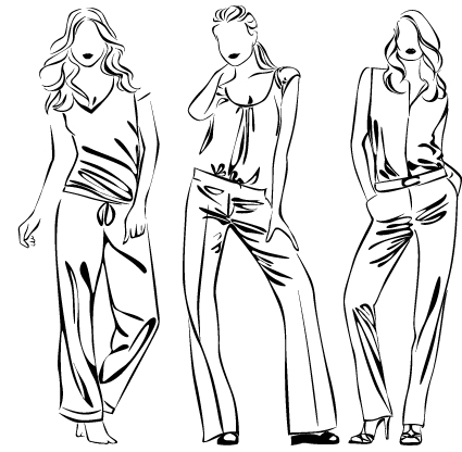 Set of Fashion girl pencil sketch vector 04 sketch pencil girl fashion   