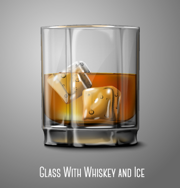 Glass cup with whiskey and ice vector whiskey ice glass cup   