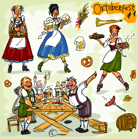 Hand drawn oktoberfest and people vector 01 people Oktoberfest hand drawn   