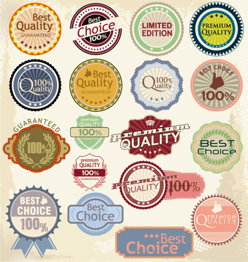 Retro quality label vector material set   