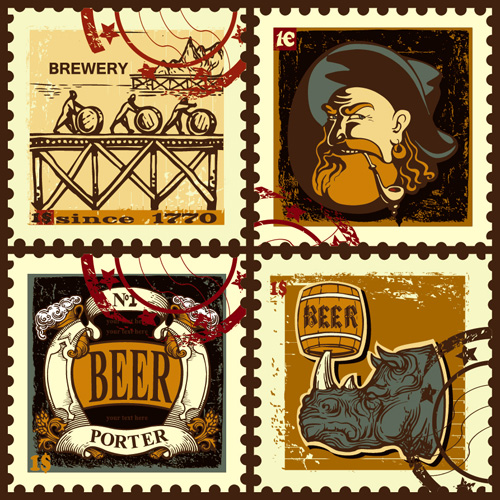 Lables beer retro vector material 04 Retro font lables beer   
