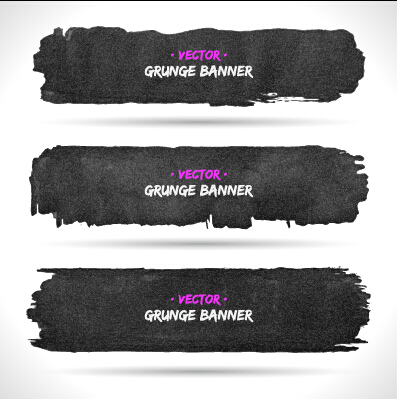 Black ink grunge banner vector set 02 ink grunge black banner   