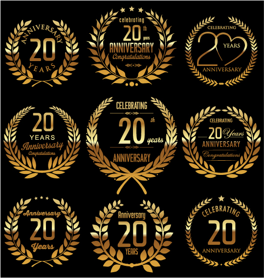 Golden laurel wreath with anniversary celebration labels vector 07 laurel wreath labels golden celebration anniversary   
