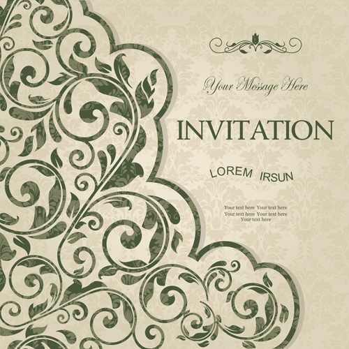 Green floral Invitation cards vector set 06 invitation cards invitation green floral cards   