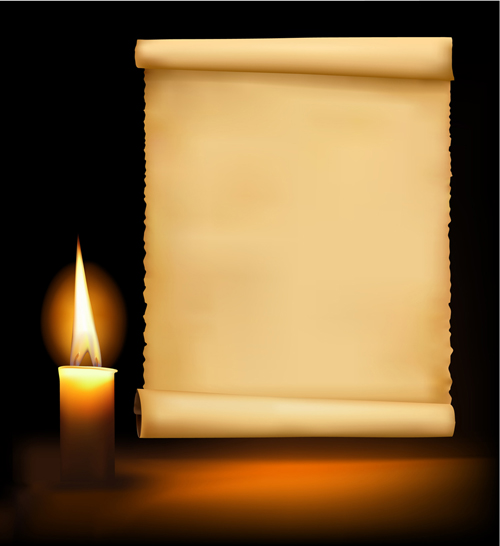 Old Paper Scrolls and candle design vector 01 scrolls paper old candle   