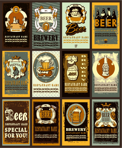 Lables beer retro vector material 05 Retro font lables beer   