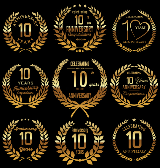 Golden laurel wreath with anniversary celebration labels vector 08 laurel wreath labels golden celebration anniversary   