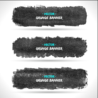 Black ink grunge banner vector set 03 ink grunge black banner   