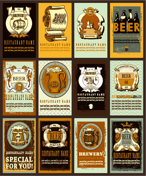 Lables beer retro vector material 06 Retro font material lables beer   