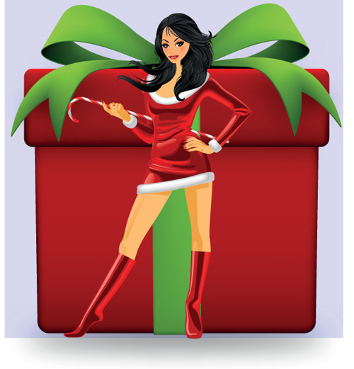 Christmas Girl and gift box design vector material 01 girl gift christmas box   