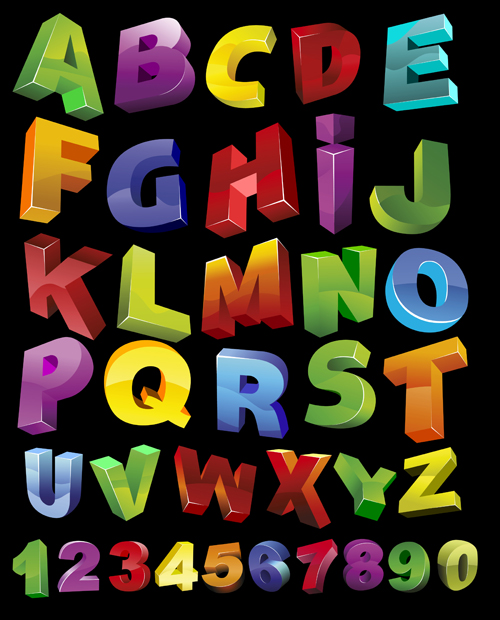 3D shiny alphabet and numbers vector design 01 shiny numbers alphabet   