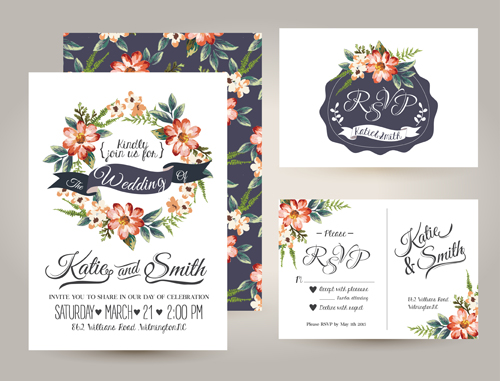 Elegant flower wedding invitation card kit vector 02 wedding invitation flower elegant   