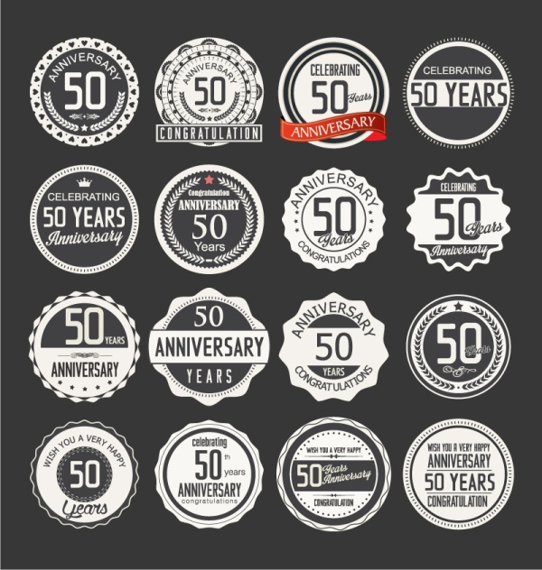 50th Anniversary label black with white vector white label black anniversary   