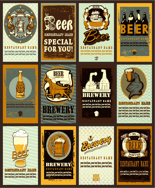 Lables beer retro vector material 03 Retro font lables beer   