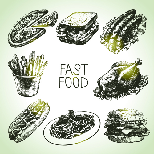 Hand drawn fast food design vector icons icons icon hand-draw hand drawn food fast food   