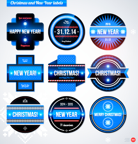 2015 Christmas and New Year labels blue style vector 05 new year labels christmas blue 2015   