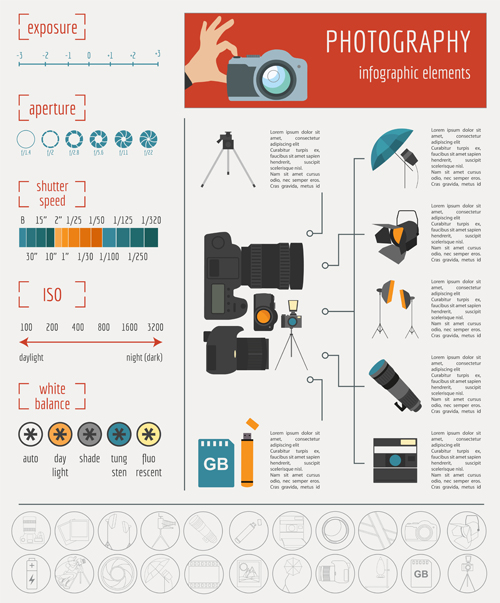 Creative photography infographics design vectors 03 photography infographics   