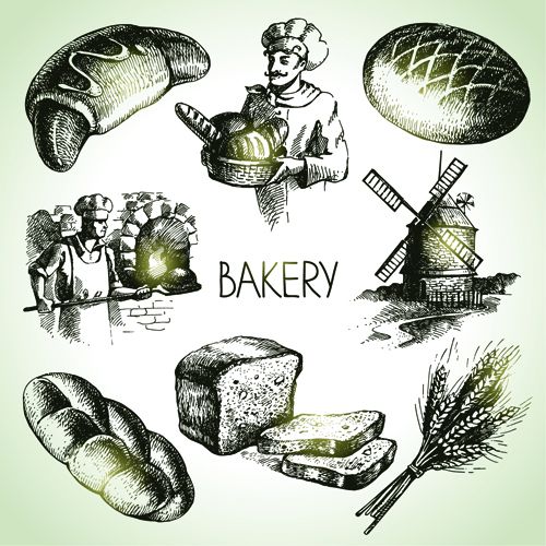 Hand drawn bakery elements icons vector icons hand-draw hand drawn elements element bakery   