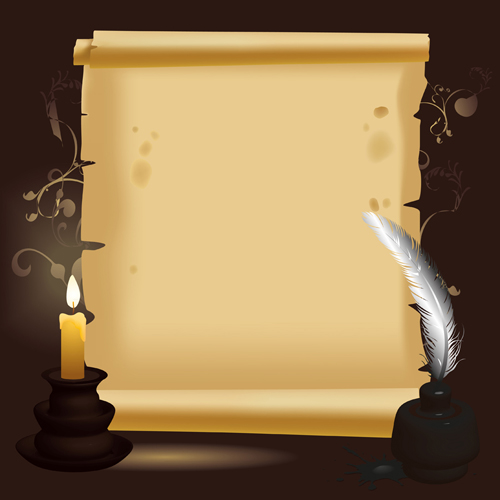 Old Paper Scrolls and candle design vector 03 scrolls paper old candle   