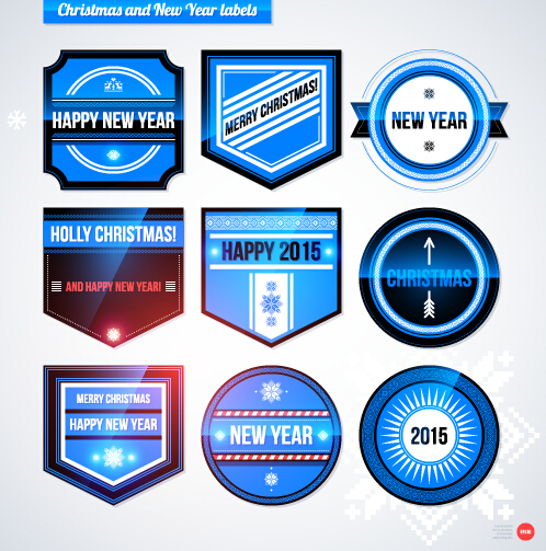 2015 Christmas and New Year labels blue style vector 07 new year labels christmas blue 2015   