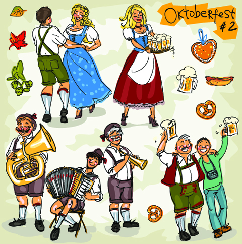 Hand drawn oktoberfest and people vector 02 people Oktoberfest hand drawn   