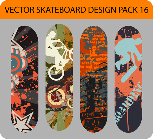 Stylish floral skateboard vector set 05 stylish skateboard floral   