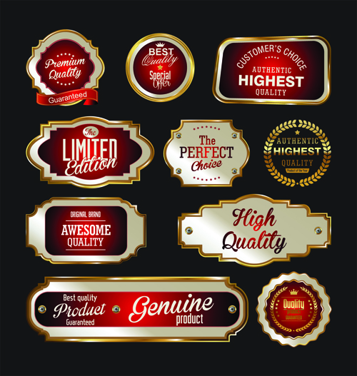 Premium quality badge with labels golden vector 02 quality premium labels golden badge   